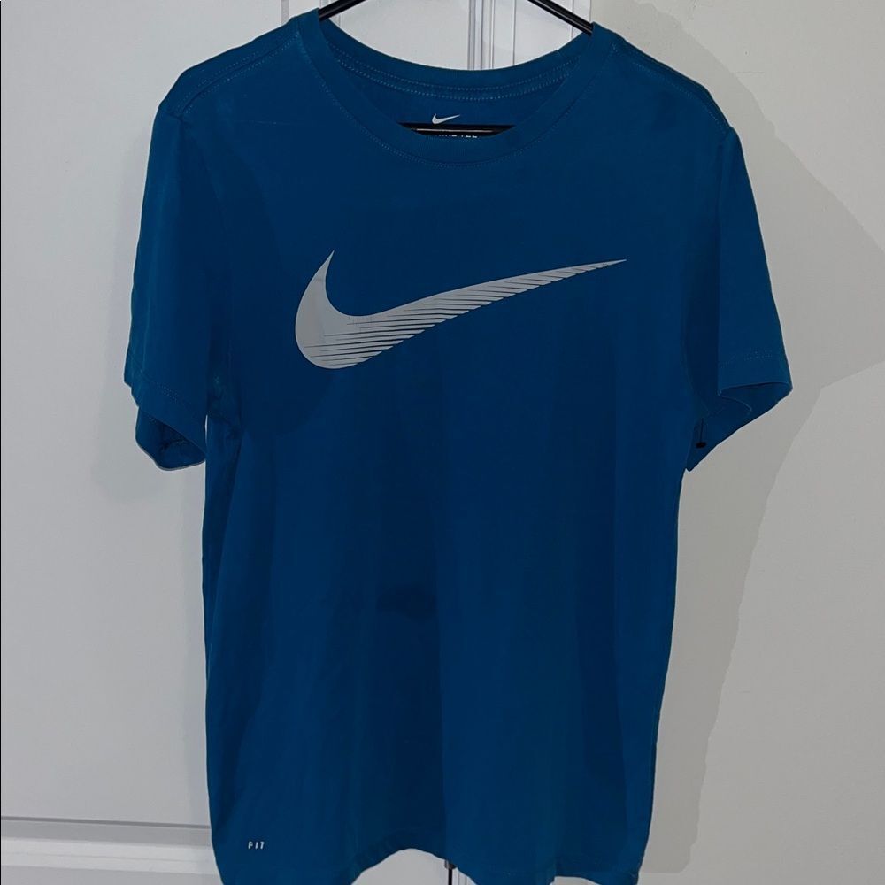 Blue Soft Nike swoosh top tee t shirt S Small unisex men’s Running Marathon